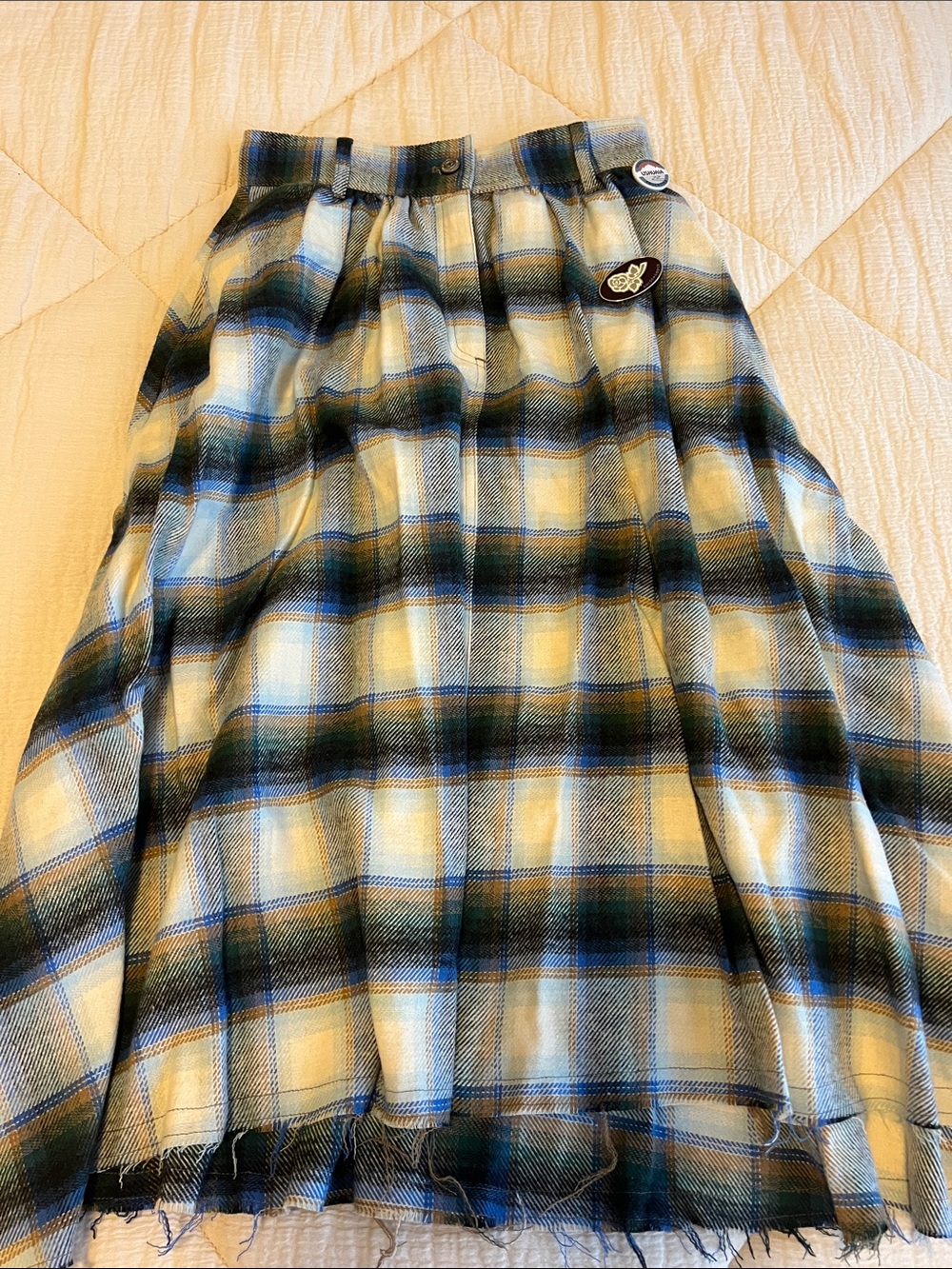 Golden Goose Plaid Maxi Skirt in Blue, Cream and Black